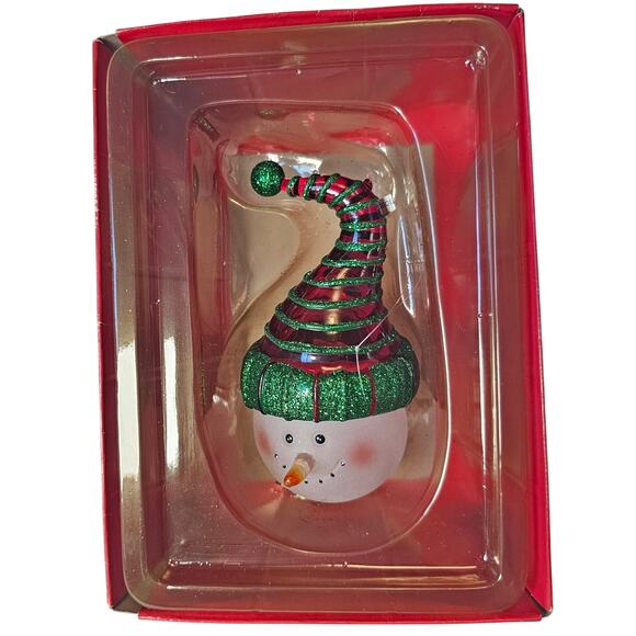 Department 56 Snowman Head Ornament 2003 Glitter Hat 5" Xmas Decor Boxed - Picture 15 of 16